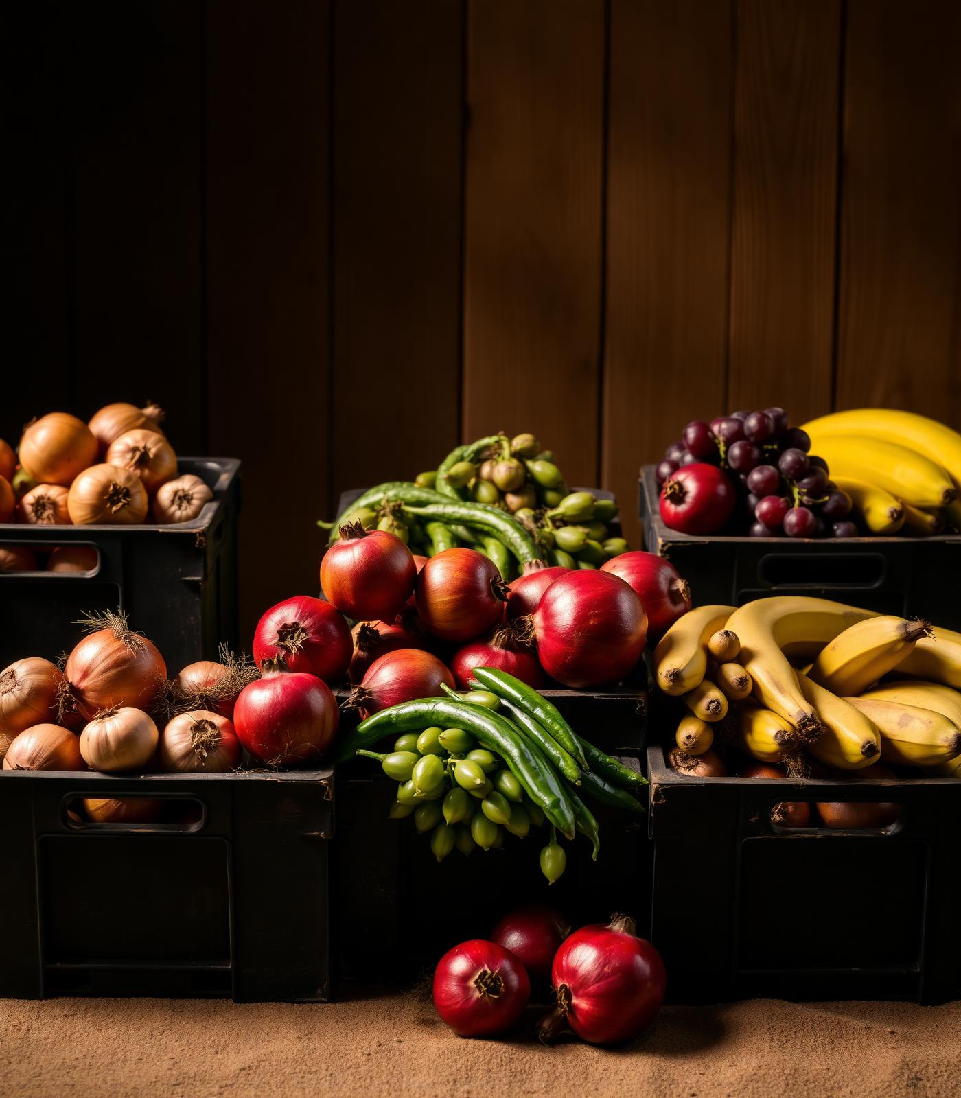 Crates of fresh produce
